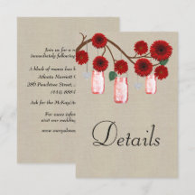 Burlap Red Floral Mason Jars Wedding Details