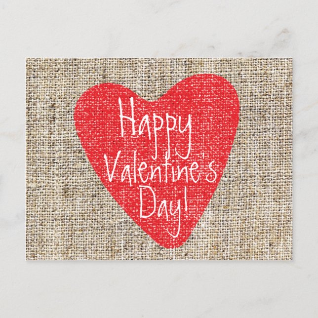 Burlap Red Heart Valentine's Day Mailer Postkarte (Vorderseite)