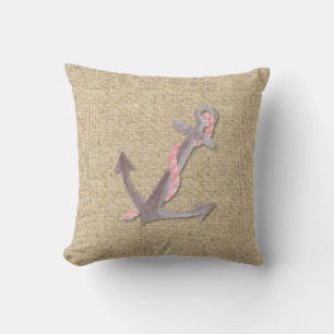 Burlap rosa Bootsanker dekoratives Kissen