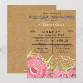 Burlap, rose floral, rustique Invitations de douch