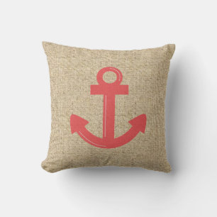Burlap roter Bootsanker dekoratives Kissen