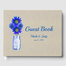Burlap Rustic Blue Floral Mason Jar Wedding Gästebuch