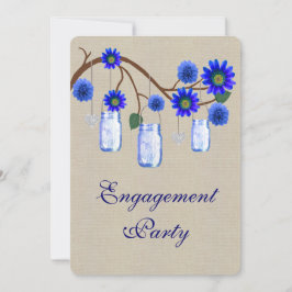 Burlap Rustic Blue Mason Jars Engagement Party Einladung