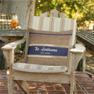 Burlap Rustic Brown Navy Blue Custom Familienname Kissen