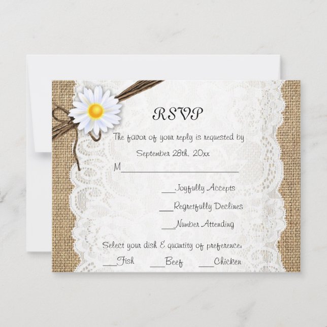 Burlap Rustic Dentelle Fleur Mariage RSVP Carte (Devant)