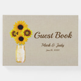 Burlap Rustic Gelbe Floral Mason Jar Wedding Gästebuch
