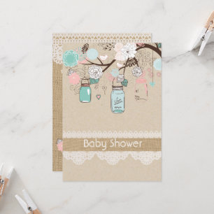 Burlap Rustic Lace Mason Jar Baby Shower Einladung