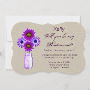 Burlap Rustic Lila Mason Jar Bridesmaid Card Einladung