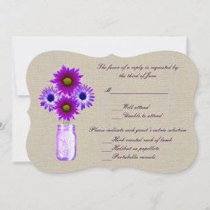 Burlap Rustic Lila Mason Jar Response Card Einladung