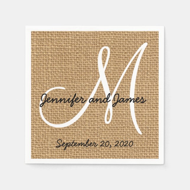 Burlap Rustic Monogram Paper Napkins Serviette (Vorderseite)