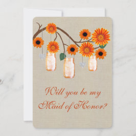 Burlap Rustic Orange Mason Jars Trauzeugin Card Einladung