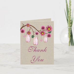 Burlap Rustic Pink Mason Jars Danke Karte