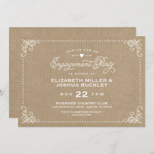 Burlap Rustic Script Engagement Party Invitation