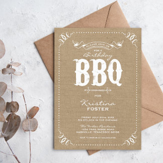 Burlap Rustic Vintag Chic Birthday Party GRILLEN Einladung