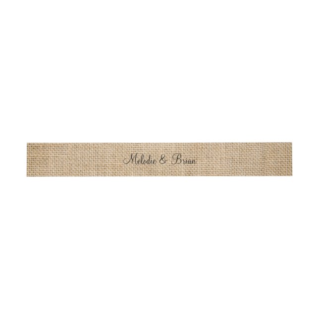 Burlap Rustic Wedding Couple Names Imitate Textur Einladungsbanderole (Flach)