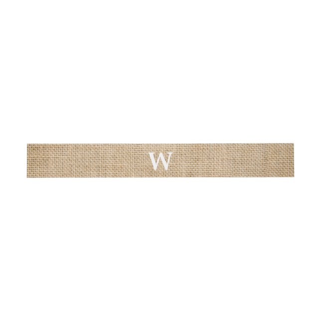 Burlap Rustic Wedding Monogram Imitats Foto Textur Einladungsbanderole (Flach)