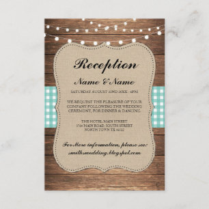 Burlap Rustic Wedding Reception Cards Holz Aquamar Einladung