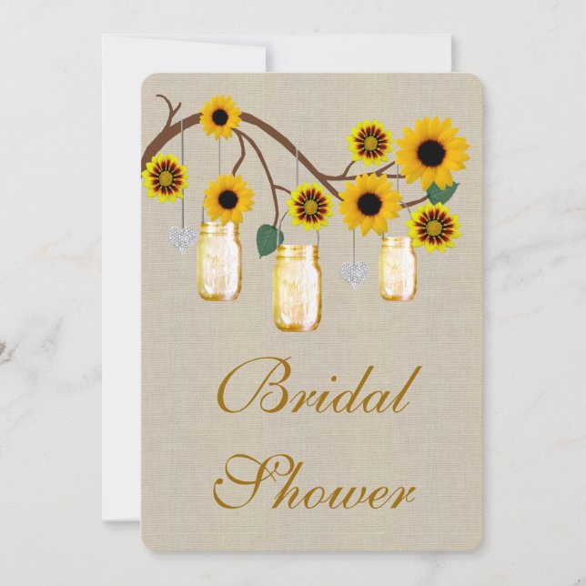 Burlap Rustic Yellow Mason Jar BridalShower Einlad Einladung (Vorderseite)