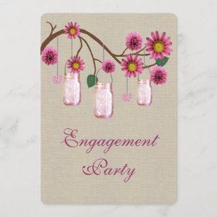 Burlap Rustikal Pink Mason Jars Engagement Party Einladung