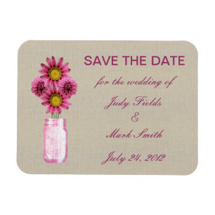 Burlap Rustikal rosa Mason Jar retten das Date Mag Magnet