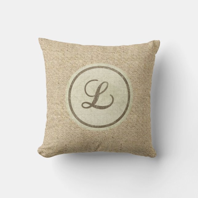 Burlap rustikaler Buchstabe L dekoratives Kissen (Vorderseite)