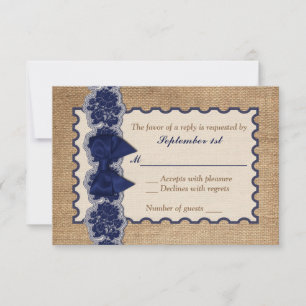 Burlap Rustique, Dentelle IMPRIMÉE, Carte RSVP de