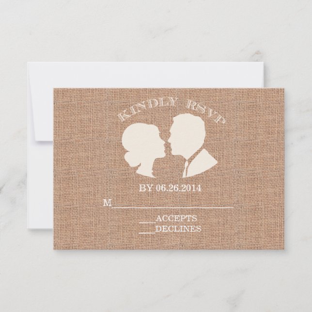 Burlap Rustique Imprimer Mariage Carte RSVP (Devant)