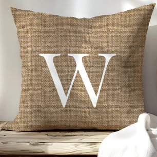 Burlap Rustique Monogramme Personnalisé Coussins À