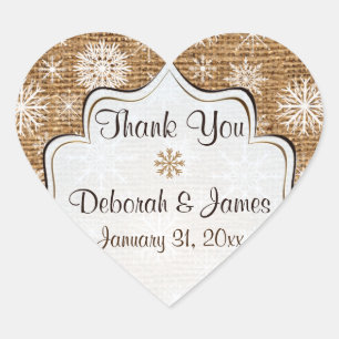 Burlap rustique, Snowflakes Wedding Favor Sticker