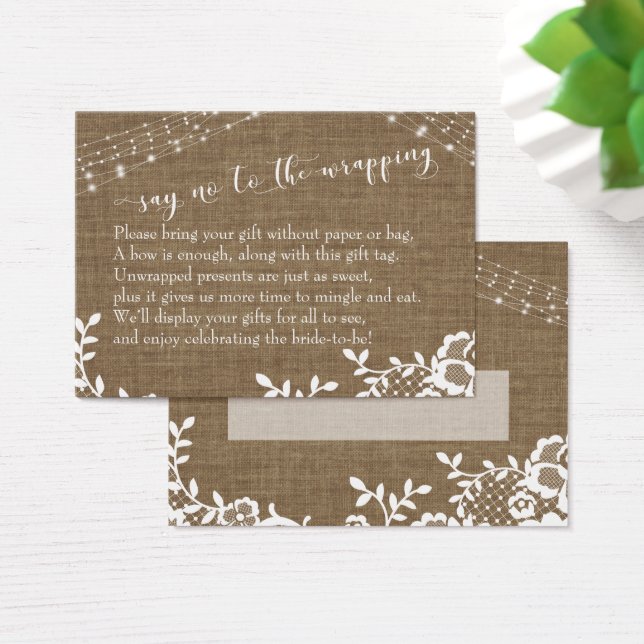 Burlap Sage No to Wrapping Brautparty Geschenkkart (Schreibtisch)