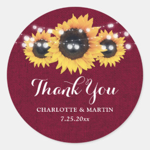 Burlap Sonnenblume Burgundy Red Danke Stickers
