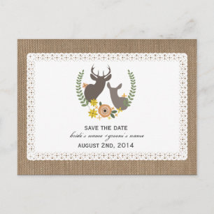Burlap + Spitzen Inspiriert Fall Hirsche Save the  Ankündigungspostkarte