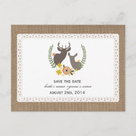 Burlap + Spitzen Inspiriert Fall Hirsche Save the  Ankündigungspostkarte
