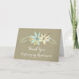 Burlap Spring Flowers Danke Bridesmaid Card