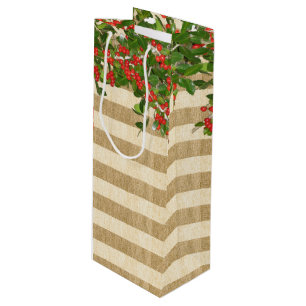 Burlap Strips und Weihnachtsmann Holly Geschenktüte Für Weinflaschen
