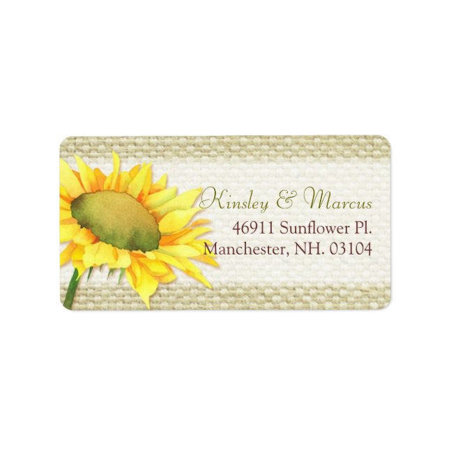 Burlap Sunflower Country Wedding-Adresse Adressaufkleber (Vorne)