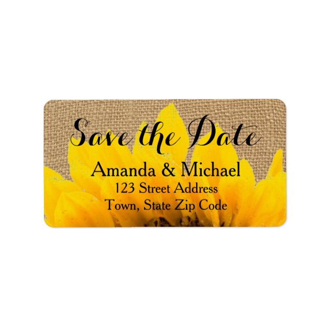 Burlap Sunflower | SAVE THE DATE Adressaufkleber (Vorne)