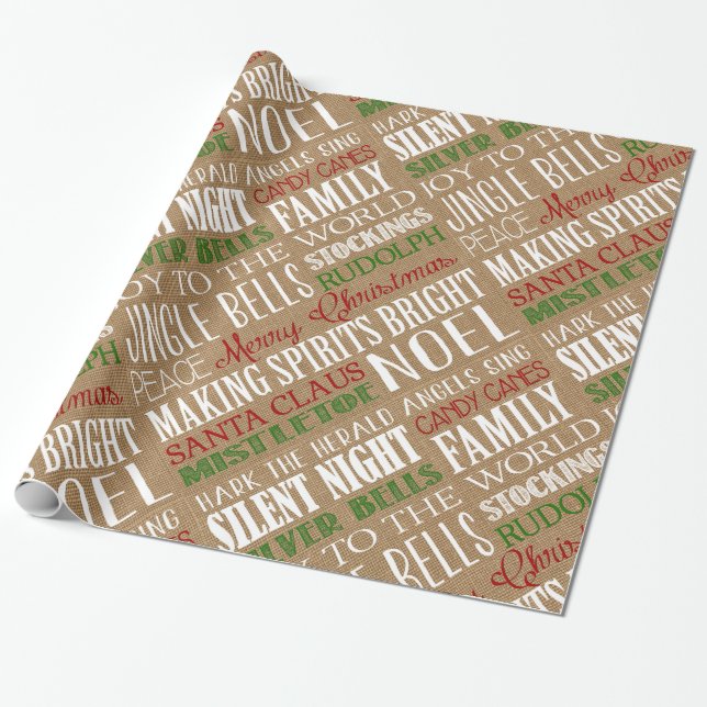 Burlap Typografie Rustikales Weihnachtswrapping Pa Geschenkpapier (Ungerollt)