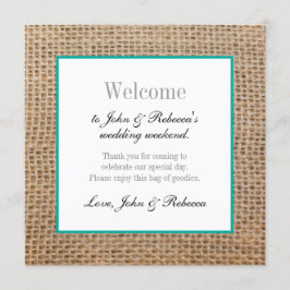 Burlap- und Aquamarine Hochzeitskarte Begleitkarte