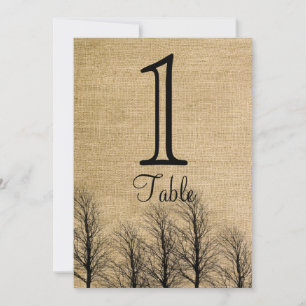 Burlap- und Birch Posh Wedding-Tischnummer Einladung