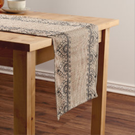 Burlap und Black Lace Print Großer Tischläufer