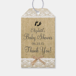 Burlap- und Lace Image- Baby-Dusche Geschenkanhänger