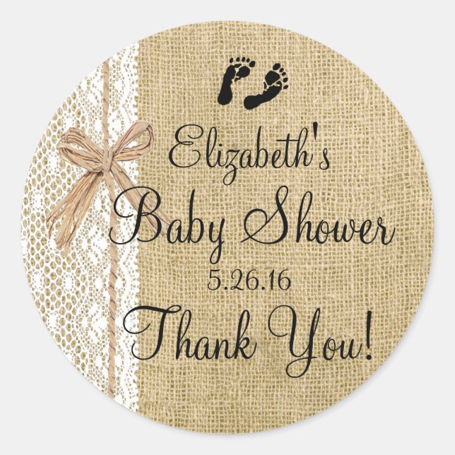 Burlap und Lace Image Baby Duwer-Fevor Runder Aufkleber (Vorderseite)