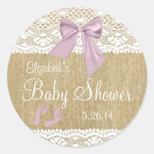 Burlap- und Lace Lavender Baby-Dusche Runder Aufkleber