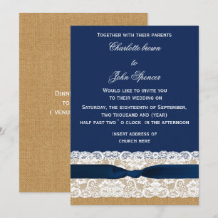 Burlap- und Lace-Navy-Hochzeit Einladung