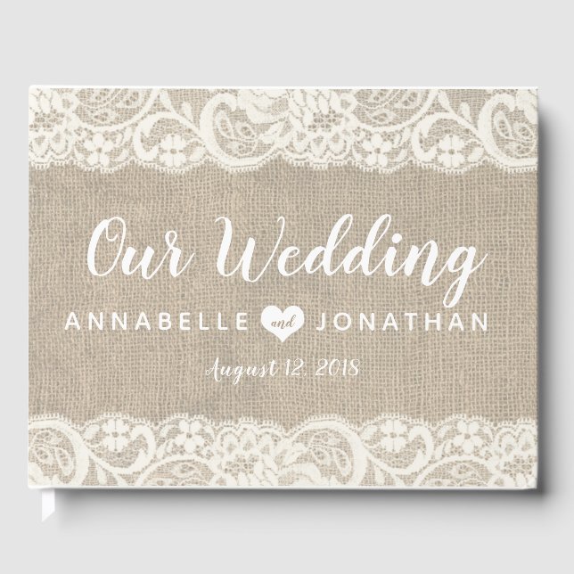 Burlap und Lace Rustic Wedding Gästebuch (Vorderseite)