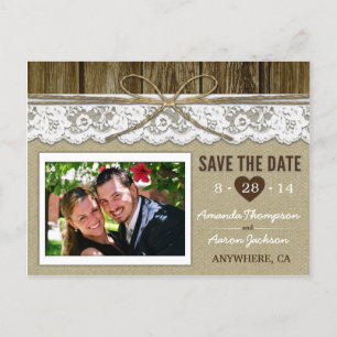 Burlap und Lace Save the Date Hochzeitkarten Ankündigungspostkarte