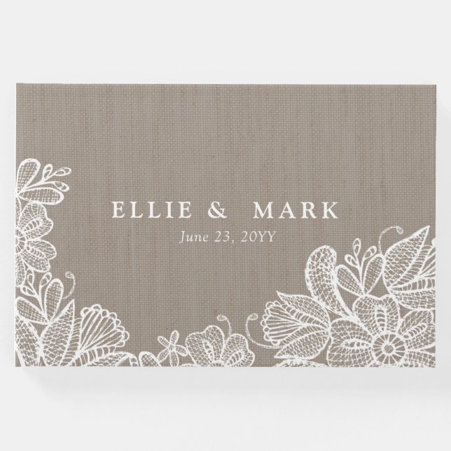 Burlap und Lace Wedding Gästebuch (Vorderseite)