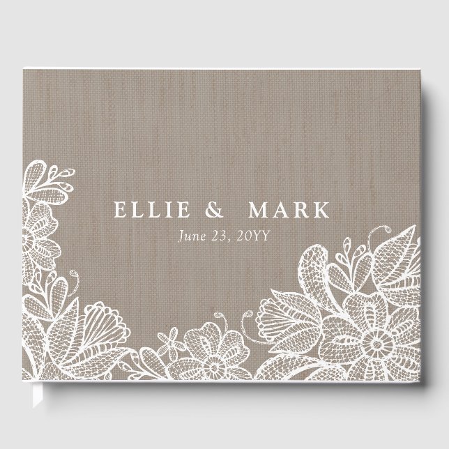 Burlap und Lace Wedding Gästebuch (Vorderseite)