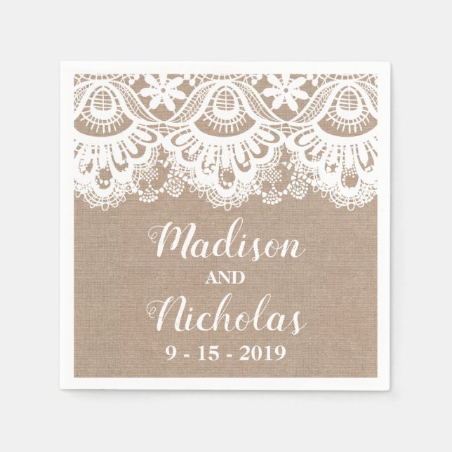 Burlap und Lace Wedding Napkins, rustikal Serviette (Vorderseite)